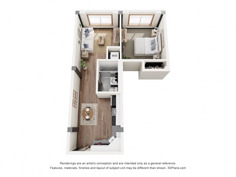 Floor plan for 1 bed, 1 bath, 720 sqft